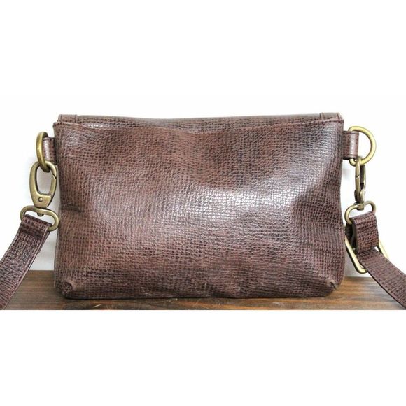 Trouve Textured Brown Genuine Leather Turn Lock Purse Crossbody Shoulder Bag - Picture 3 of 7
